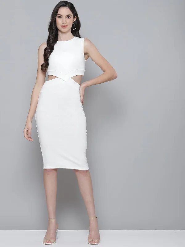 Mega Sale Happening Now!Mega Sale Happening Now!White Rib Side Cut-Out Bodycon Dress Mega Sale Happening Now!Mega Sale Happening Now!White Rib Side Cut-Out Bodycon Dress