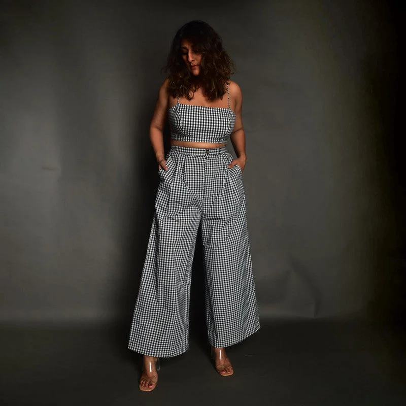 Huge Savings – Act Now!Cotton Wide Leg Pants for Women | Black & White | Checkered