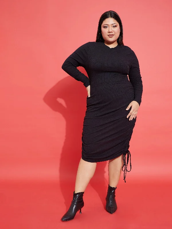 Shop the Hottest Deals!Shop the Hottest Deals!Women Black Rib Side Ruching Bodycon Dress Shop the Hottest Deals!Shop the Hottest Deals!Women Black Rib Side Ruching Bodycon Dress