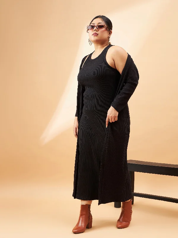 Mega Sale Happening Now!Mega Sale Happening Now!Women Black Rib Sleeveless Bodycon Dress With Shrug Mega Sale Happening Now!Mega Sale Happening Now!Women Black Rib Sleeveless Bodycon Dress With Shrug
