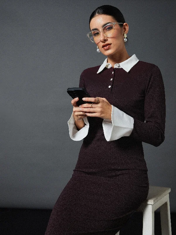 Your Exclusive Offer Awaits!Your Exclusive Offer Awaits!Women Burgundy Contrast Collar Bodycon Dress Your Exclusive Offer Awaits!Your Exclusive Offer Awaits!Women Burgundy Contrast Collar Bodycon Dress