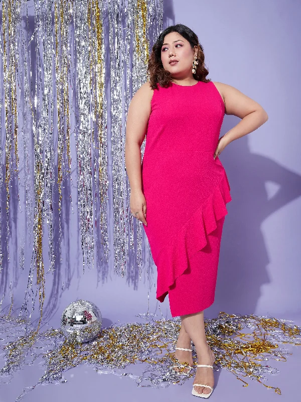 Shop More, Spend Less!Shop More, Spend Less!Women Fuchsia One Side Frill Bodycon Dress Shop More, Spend Less!Shop More, Spend Less!Women Fuchsia One Side Frill Bodycon Dress