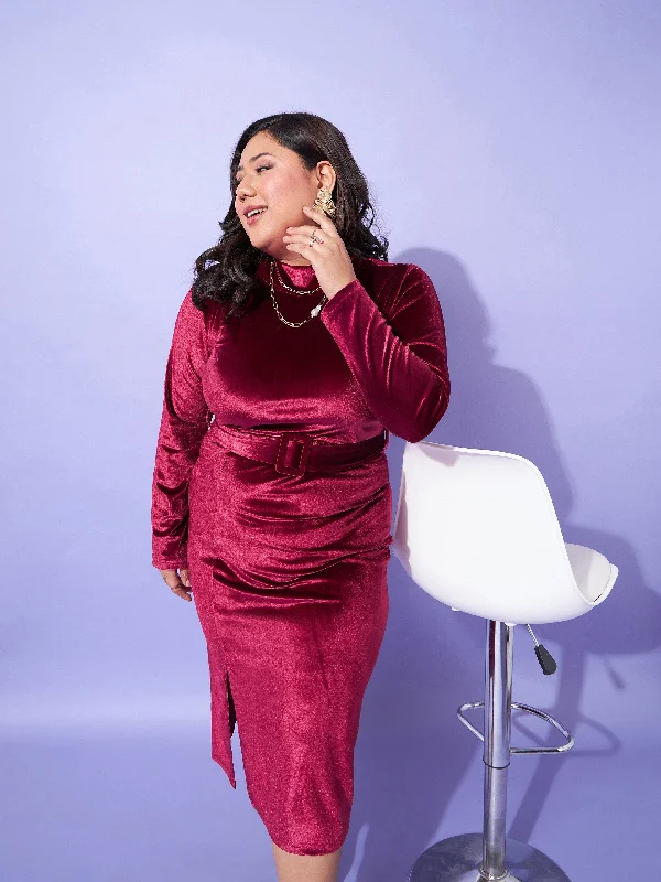 Score Huge Discounts Today!Score Huge Discounts Today!Women Maroon Velvet Front Slit Bodycon Dress Score Huge Discounts Today!Score Huge Discounts Today!Women Maroon Velvet Front Slit Bodycon Dress