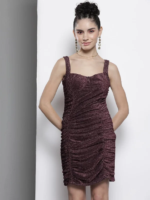 Every Deal is a Steal!Every Deal is a Steal!Women Pink Lurex Ruched Bodycon Dress