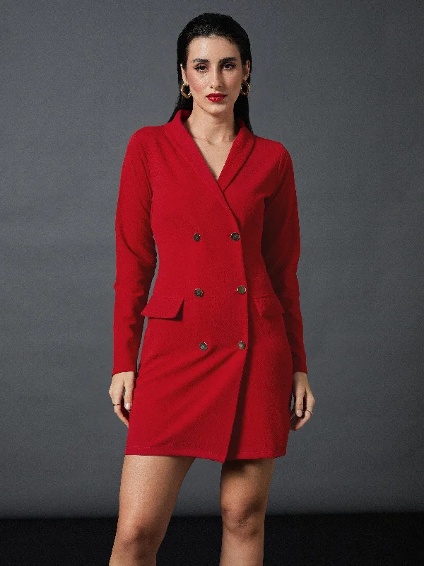 Save More with Every Purchase!Women Red Double Breasted Blazer Dress