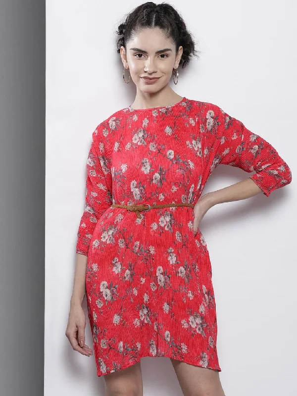 Bigger Savings, Better Shopping!Bigger Savings, Better Shopping!Women Red Floral Pleated Chinon Bodycon Dress Bigger Savings, Better Shopping!Bigger Savings, Better Shopping!Women Red Floral Pleated Chinon Bodycon Dress