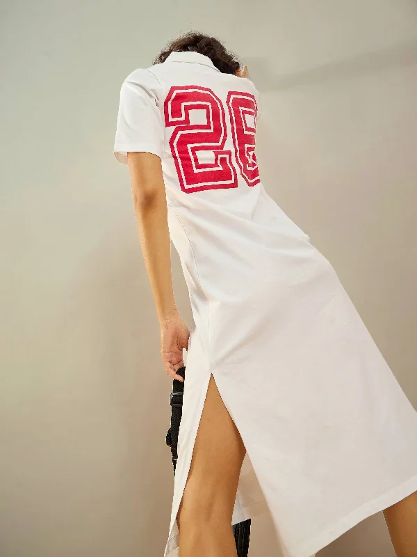 Best Deals Just for You!Women White 26 Printed Polo Neck T-Shirt Dress