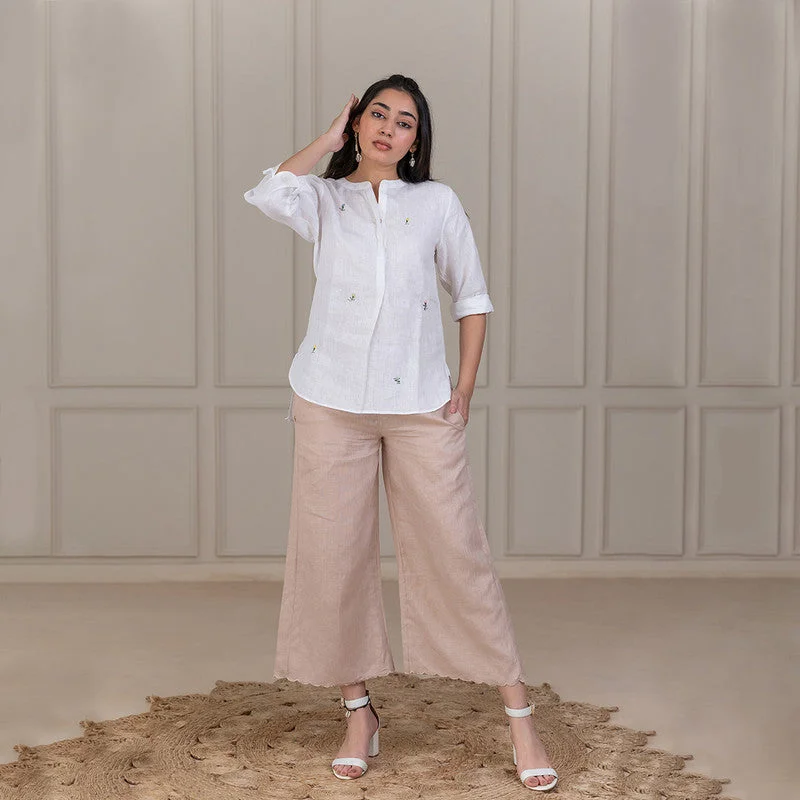 Enjoy Huge Discounts Now!Enjoy Huge Discounts Now!Pants for Women | Linen | Embroidered Hem | Beige