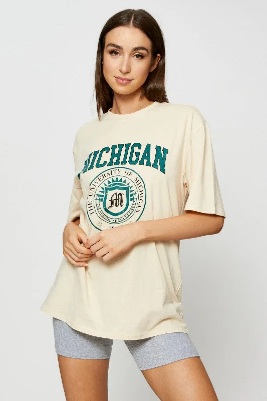 Save More with Every Purchase!Beige Graphic T Shirt Short Sleeve