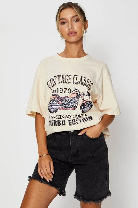 Score Huge Discounts Today!Score Huge Discounts Today!Beige Graphic T Shirt Short Sleeve Oversized Score Huge Discounts Today!Score Huge Discounts Today!Beige Graphic T Shirt Short Sleeve Oversized