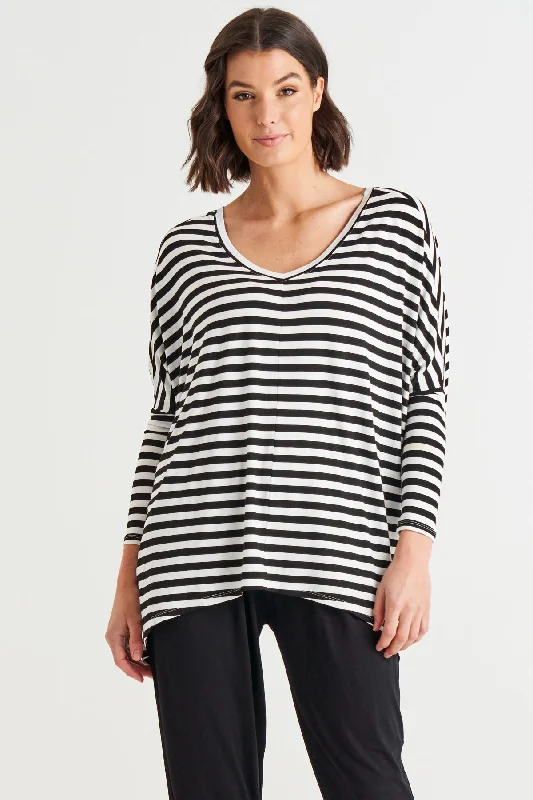 Steals and Deals Await!Steals and Deals Await!Betty Basics Kyoto V-neck Tee Black/White Stripe Steals and Deals Await!Steals and Deals Await!Betty Basics Kyoto V-neck Tee Black/White Stripe