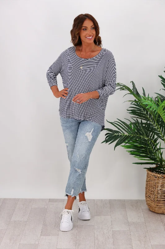 Bigger Savings, Better Shopping!Bigger Savings, Better Shopping!Betty Basics Milan 3/4 Sleeve Tee Navy/White Stripe Bigger Savings, Better Shopping!Bigger Savings, Better Shopping!Betty Basics Milan 3/4 Sleeve Tee Navy/White Stripe