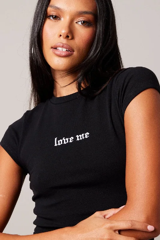 Save Up to 50% Off!Save Up to 50% Off!Black Graphic Tee Short sleeve Long Line