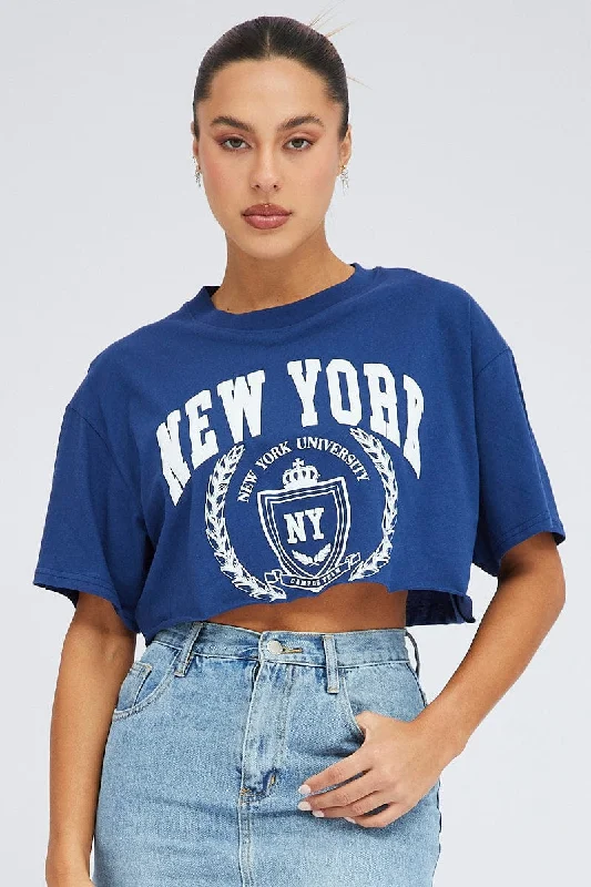Huge Savings – Act Now!Huge Savings – Act Now!Blue Crop T Shirt Short Sleeve Crew Neck New York