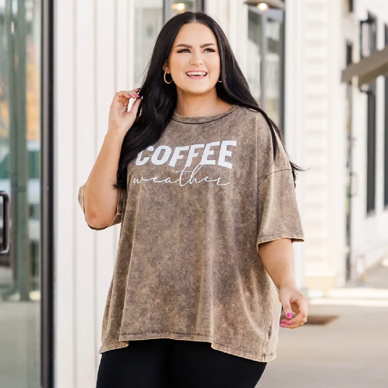 Price Drop Alert!Price Drop Alert!Coffee Weather Acid Wash Boyfriend Tee, Rust Brown Price Drop Alert!Price Drop Alert!Coffee Weather Acid Wash Boyfriend Tee, Rust Brown