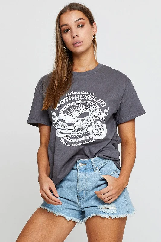 Price Drop Alert!Price Drop Alert!Grey Graphic T Shirt Short Sleeve