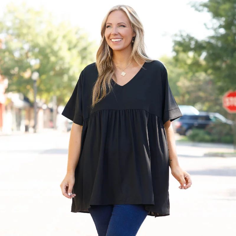 Limited Time Offer!Limited Time Offer!Primrose Babydoll Top, Black
