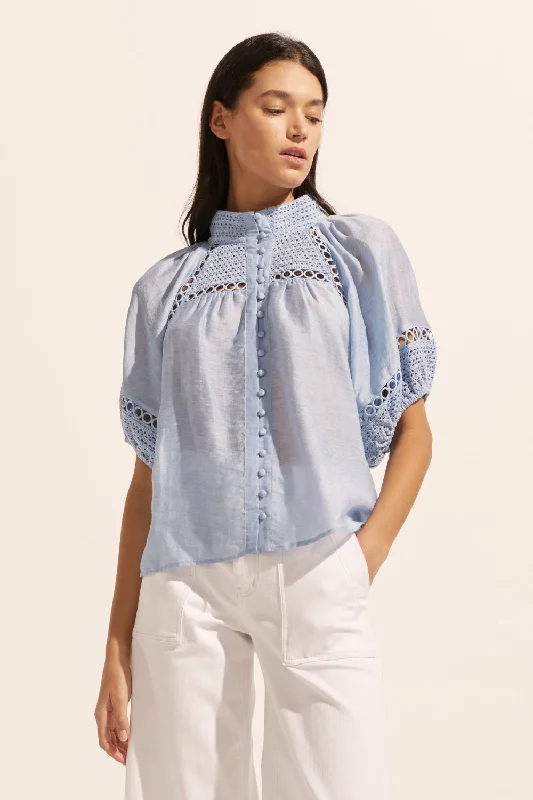 The Best Offers Are Here!Roam Sky Blue Embroided SS Top