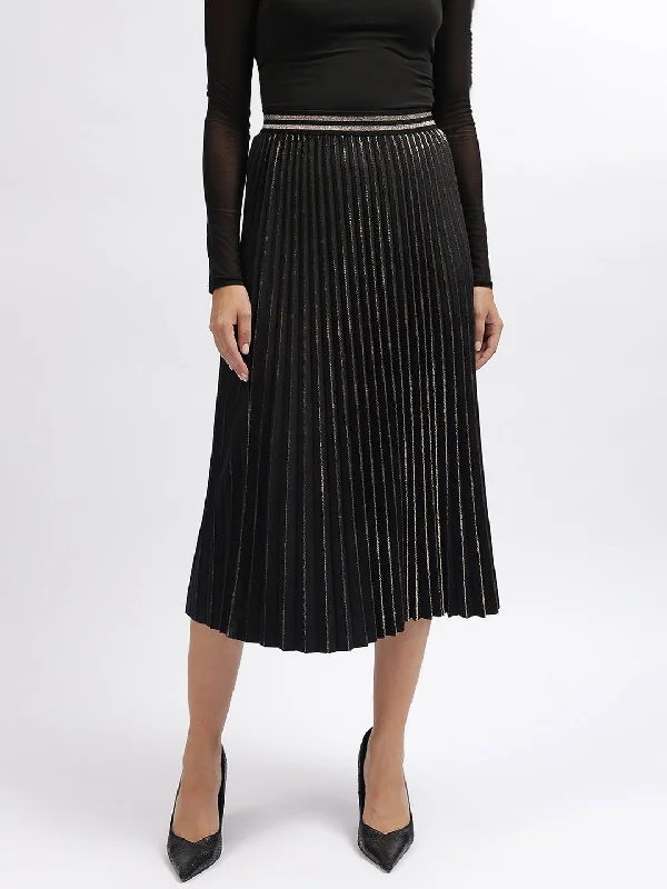 Save More with Every Purchase!Save More with Every Purchase!Centre Stage Women Black Solid Flare Fit Skirt