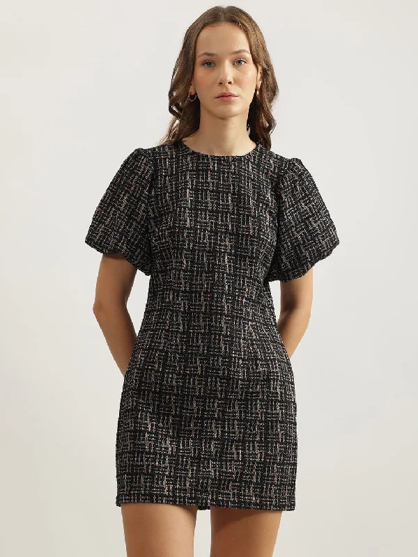 Buy One, Get One Free!Buy One, Get One Free!Centrestage Women Black Self-Design Round Neck Short Sleeves Bodycon Dress Buy One, Get One Free!Buy One, Get One Free!Centrestage Women Black Self-Design Round Neck Short Sleeves Bodycon Dress