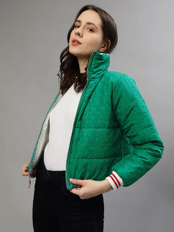 Save Up to 50% Off!Save Up to 50% Off!Elle Women Green Self-Design Stand Collar Full Sleeves Reversible Jacket Save Up to 50% Off!Save Up to 50% Off!Elle Women Green Self-Design Stand Collar Full Sleeves Reversible Jacket