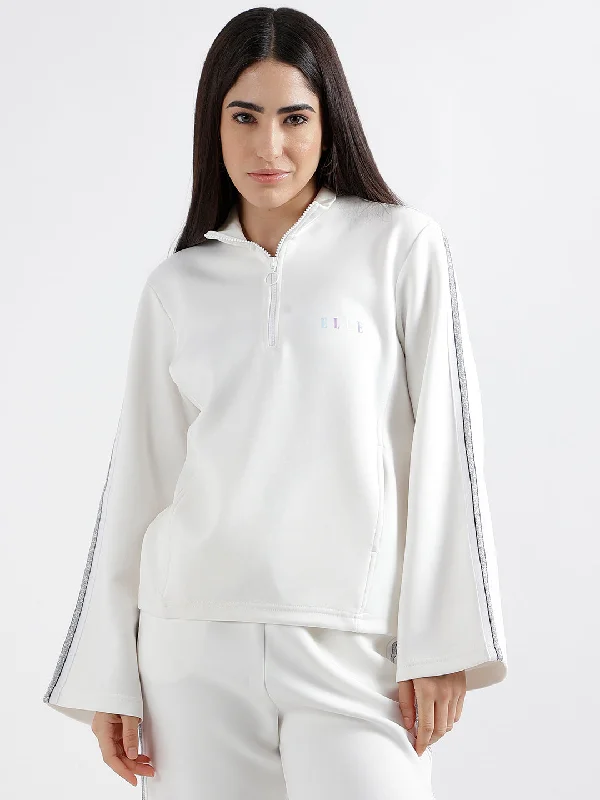 Bigger Savings, Better Shopping!Bigger Savings, Better Shopping!Elle Women White Solid High Neck Full Sleeves Pullover Style Sweatshirt