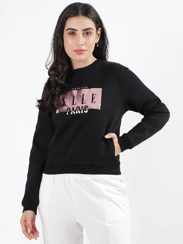 Limited-Time Price Drop!Limited-Time Price Drop!Elle Women Black Printed Round Neck Full Sleeves Pullover Style Sweatshirt Limited-Time Price Drop!Limited-Time Price Drop!Elle Women Black Printed Round Neck Full Sleeves Pullover Style Sweatshirt