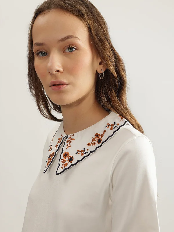 Great Deals, Just for You!Great Deals, Just for You!Elle Women Off White Solid Peter Pan Collar Short Sleeves T-Shirt Great Deals, Just for You!Great Deals, Just for You!Elle Women Off White Solid Peter Pan Collar Short Sleeves T-Shirt