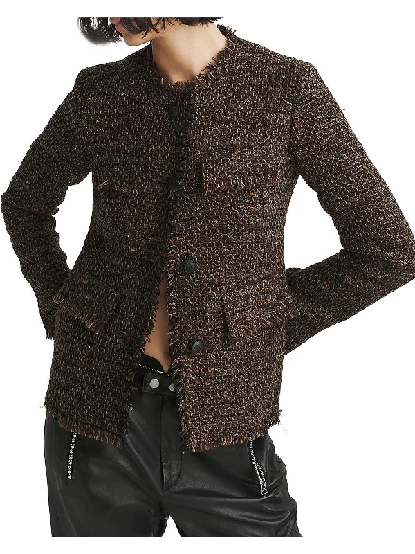Massive Price Cuts!Massive Price Cuts!Ezra Womens Tweed Metallic Collarless Blazer