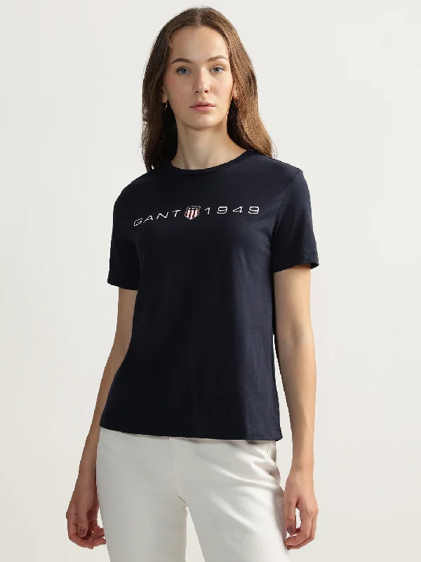 New Discounts Just Dropped!New Discounts Just Dropped!Gant Women Blue Solid Round Neck Short Sleeves T-shirt