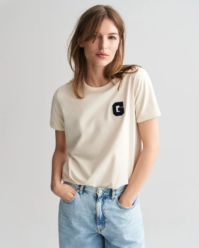 Buy More, Pay Less!Buy More, Pay Less!Gant Women Cream Solid Round Neck Short Sleeves T-Shirt Buy More, Pay Less!Buy More, Pay Less!Gant Women Cream Solid Round Neck Short Sleeves T-Shirt