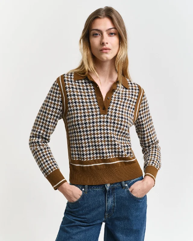 Incredible Savings Inside!Incredible Savings Inside!Gant Women Brown Checked Collar Neck Full Sleeves Sweater Incredible Savings Inside!Incredible Savings Inside!Gant Women Brown Checked Collar Neck Full Sleeves Sweater