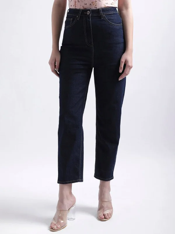 Upgrade for Less!Upgrade for Less!Iconic Women Blue Solid Mom Fit Jeans