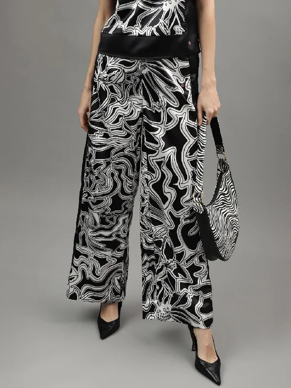 Price Drop Alert!Price Drop Alert!Iconic Women Black Printed Regular Fit Trouser