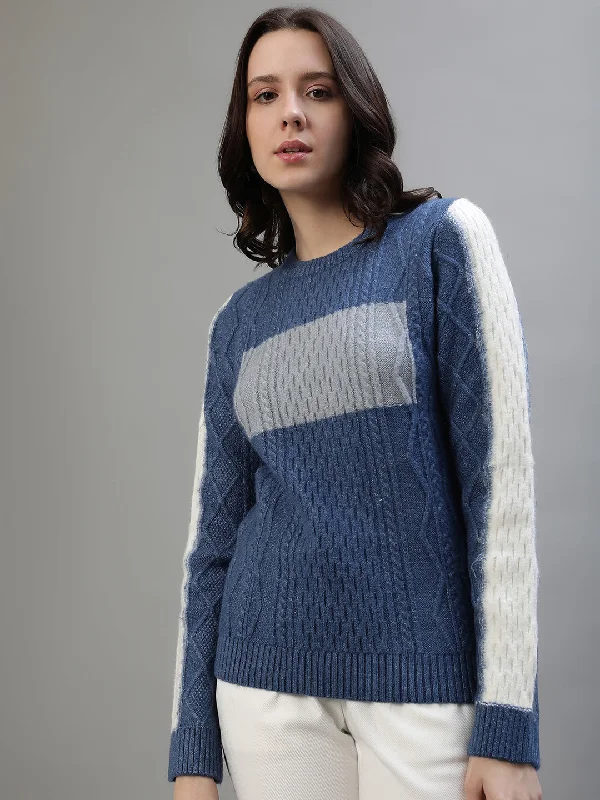 Get It Before It’s Gone!Get It Before It’s Gone!Iconic Women Blue Colorblocked Round Neck Full Sleeves Sweater Get It Before It’s Gone!Get It Before It’s Gone!Iconic Women Blue Colorblocked Round Neck Full Sleeves Sweater