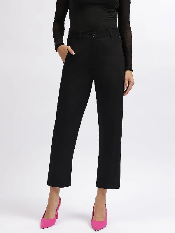 Sale Alert – Get Ready to Shop!Sale Alert – Get Ready to Shop!Iconic Women Black Solid Regular Fit Trouser