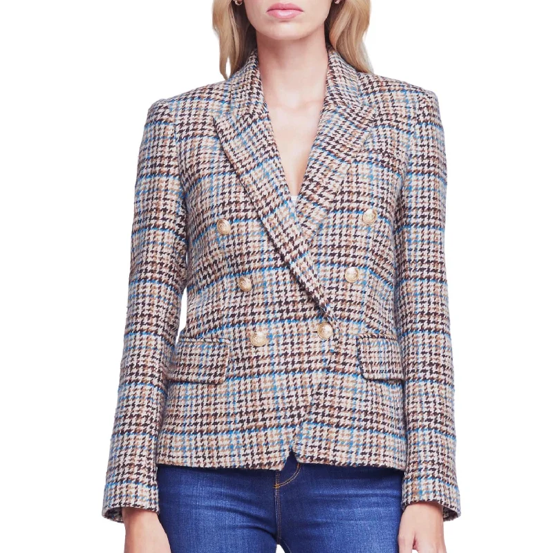 Buy More, Save More!Buy More, Save More!Kenzie Tweed Double-Breasted Blazer In Tan Teal Multi Twill Plaid/star Buy More, Save More!Buy More, Save More!Kenzie Tweed Double-Breasted Blazer In Tan Teal Multi Twill Plaid/star