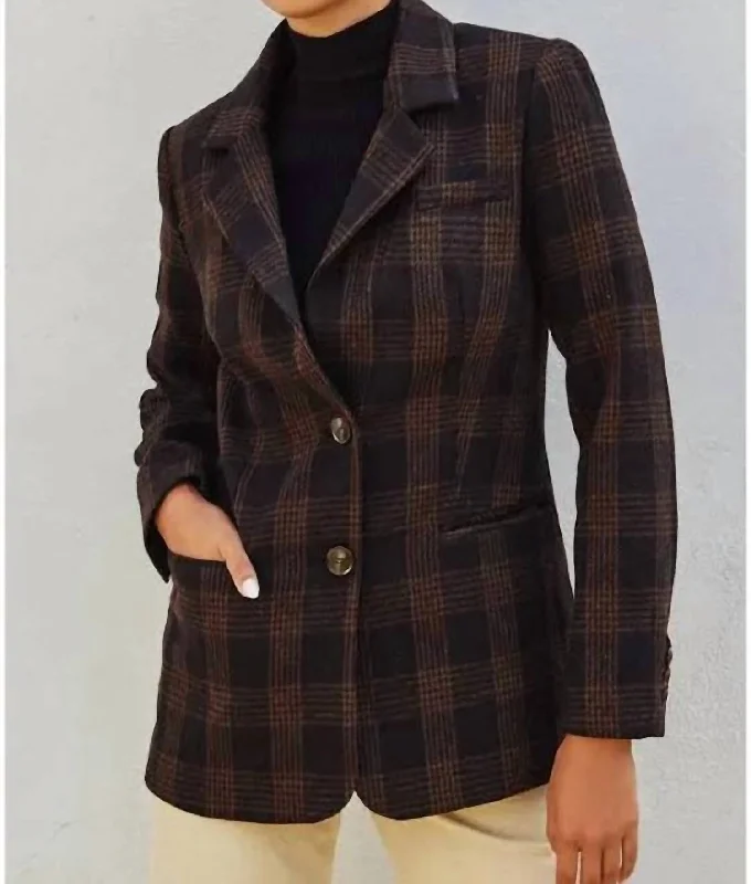 Shop Before It’s Gone!Shop Before It’s Gone!Monica Check Classic Fit Blazer In Navy/brown Shop Before It’s Gone!Shop Before It’s Gone!Monica Check Classic Fit Blazer In Navy/brown
