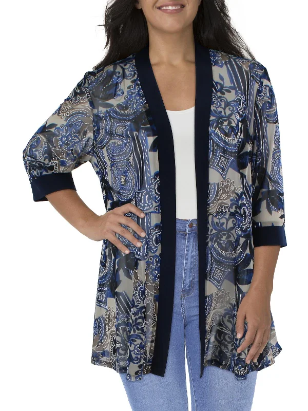 Everything Must Go!Plus Womens Mesh Printed Duster Blazer