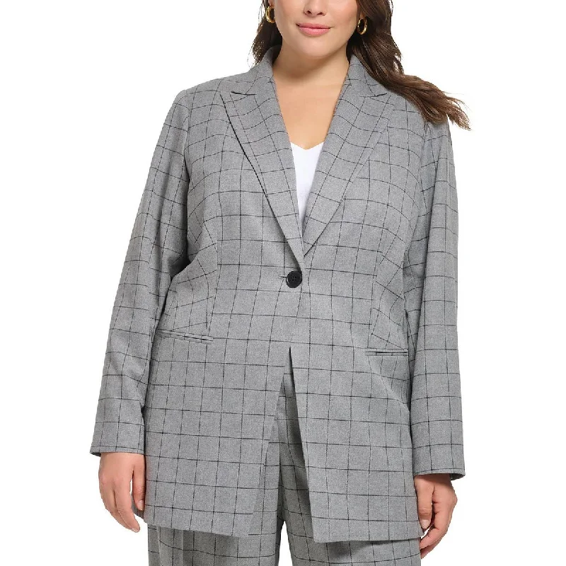 Top DealsTop DealsPlus Womens Window Pane Suit Separate One-Button Blazer