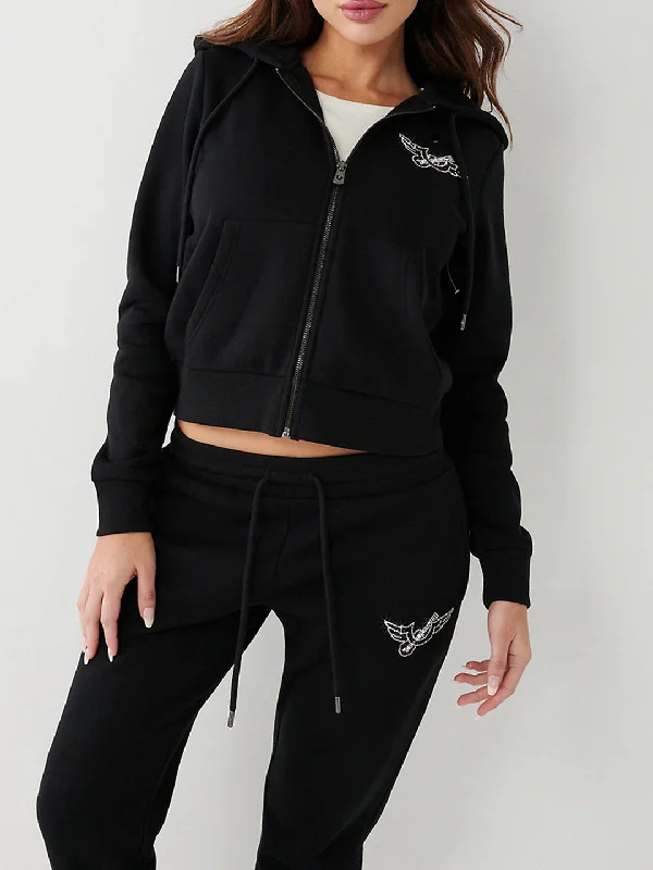 Huge Price Cuts Await!Huge Price Cuts Await!True Religion Women Printed Full Sleeves Hooded Sweatshirt