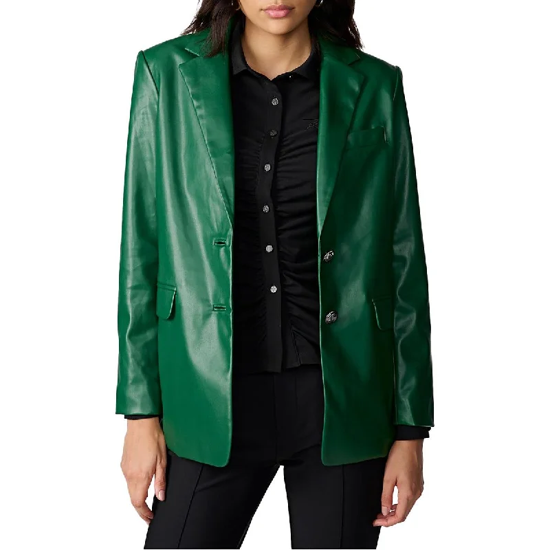Don't Miss Out!Don't Miss Out!Womens Faux Leather Office Two-Button Blazer